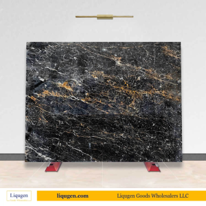 Golden black marble slab stone